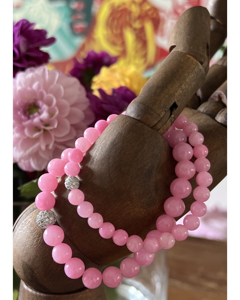 Jade  - runde Perlen - 8 mm - pink - Zirkonia