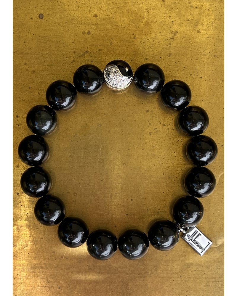 Obsidian -  Yin Yang  Zirconia Pearl