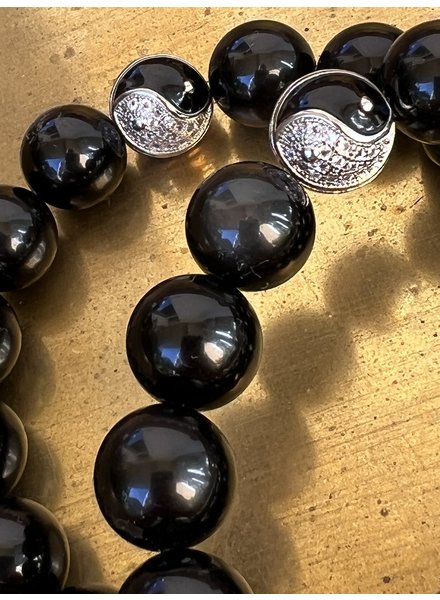 Obsidian mit Yin Yang-Perle, 12 mm