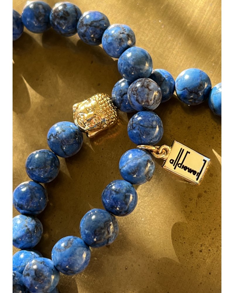 Jasper - dark blue - round - 8 mm - Buddha head