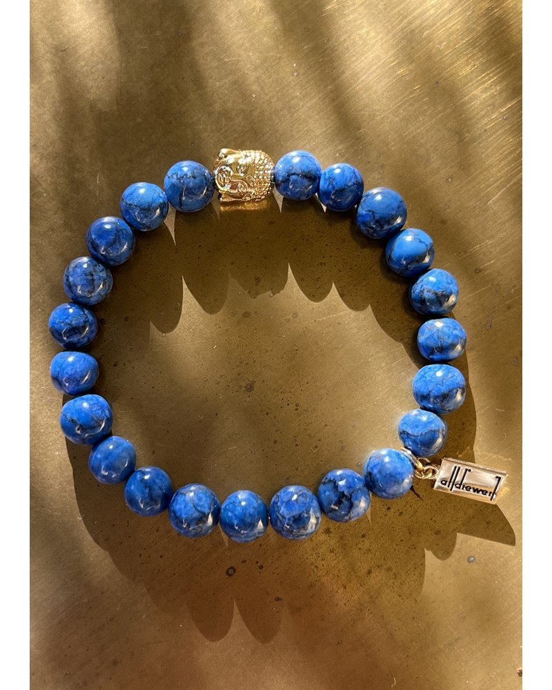 Jasper - dark blue - round - 8 mm - Buddha head