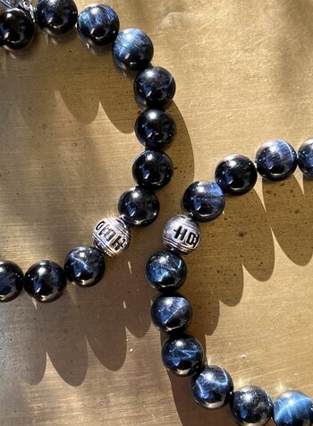Alldieweil Tigerauge - 10 mm - schwarz/blau - 925er Silber-Glückskugel