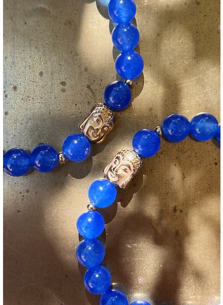 Jade Armband & Buddha - 8 mm - runde Perlen - blau