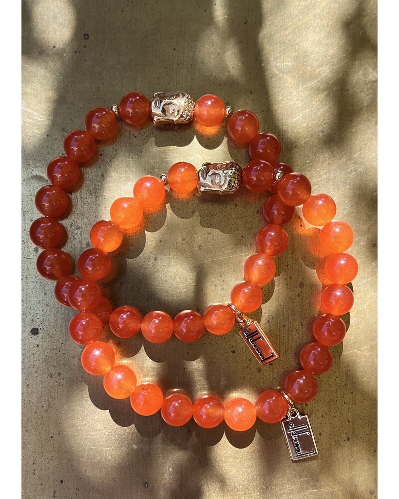 Jade Bracelet & Buddha - 8 mm pearls - orange