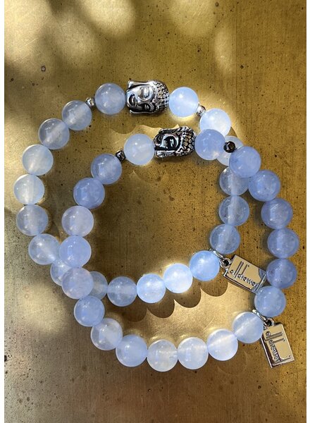 Jade Bracelet & Buddha - 8 mm pearls - light blue