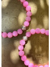 Jade Armband & Silberkugel - 8 mm Perlen - hot pink