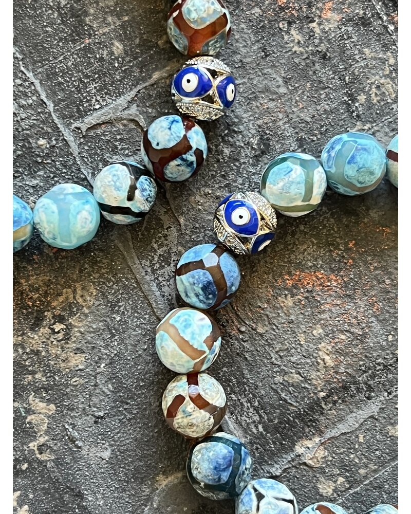 Tibetan Dzi Pearls - 10 mm + Nazar Bead