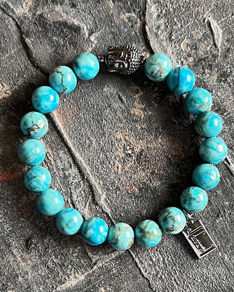 African turquoise, round, 8 mm, stainless steel Buddha