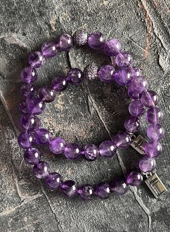 Amethyst-Armband - 8 mm Perlen - Zirkonia