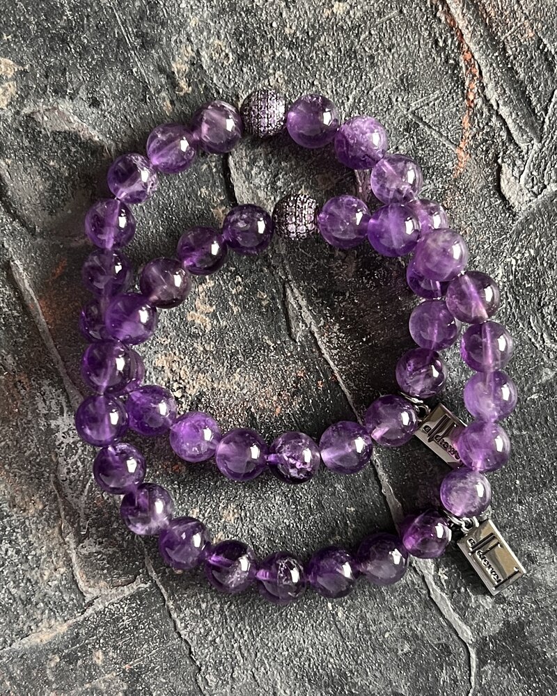 Amethyst bracelet- round - 8 mm pearls - violet Zirconia