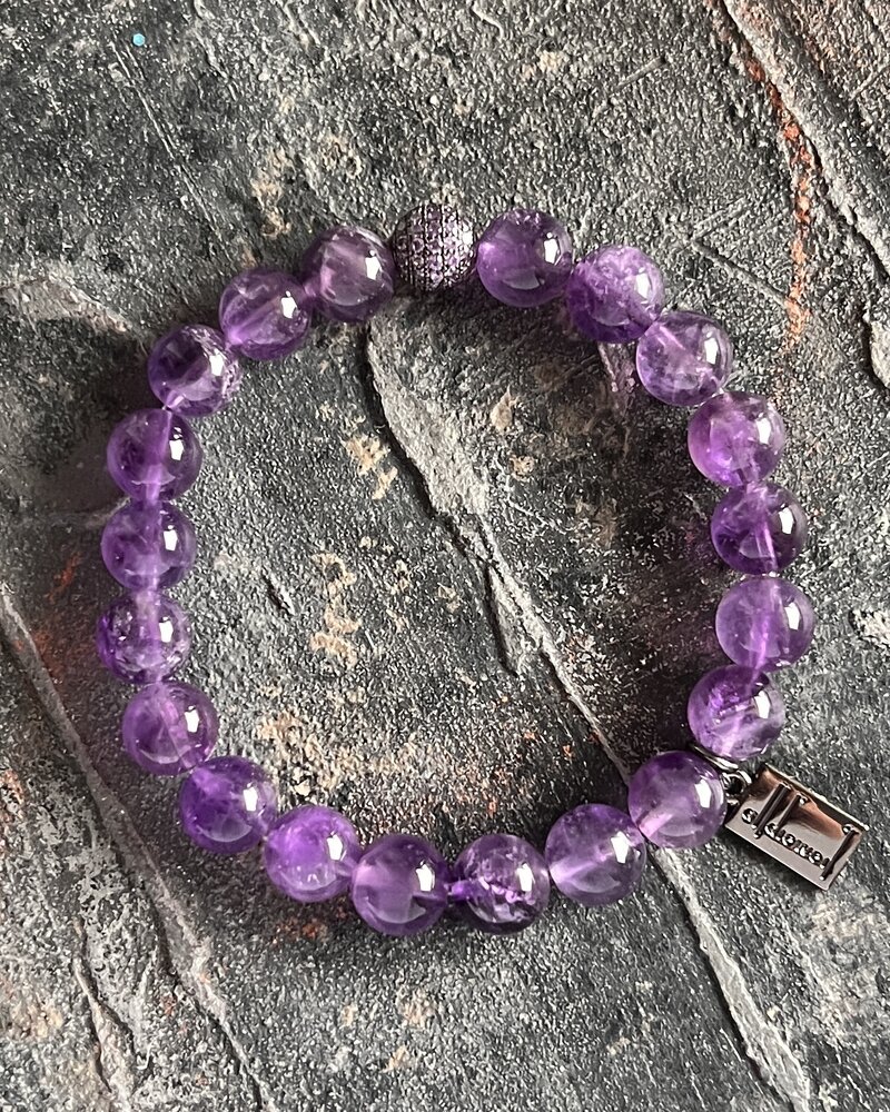 Amethyst bracelet- round - 8 mm pearls - violet Zirconia