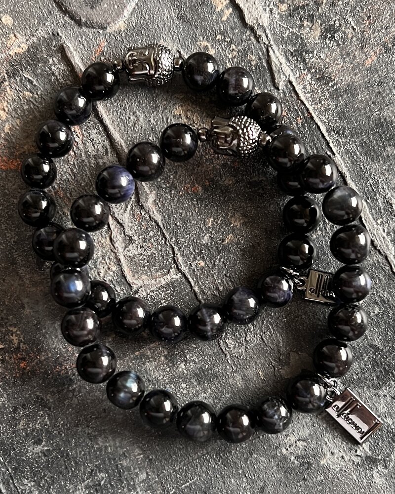 Alldieweil Tigerauge - Black & Blue - 8 mm  - Buddha