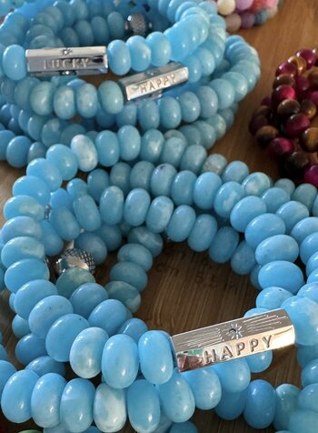 'HAPPY | LUCKY' - Jasper - 8 mm - light blue