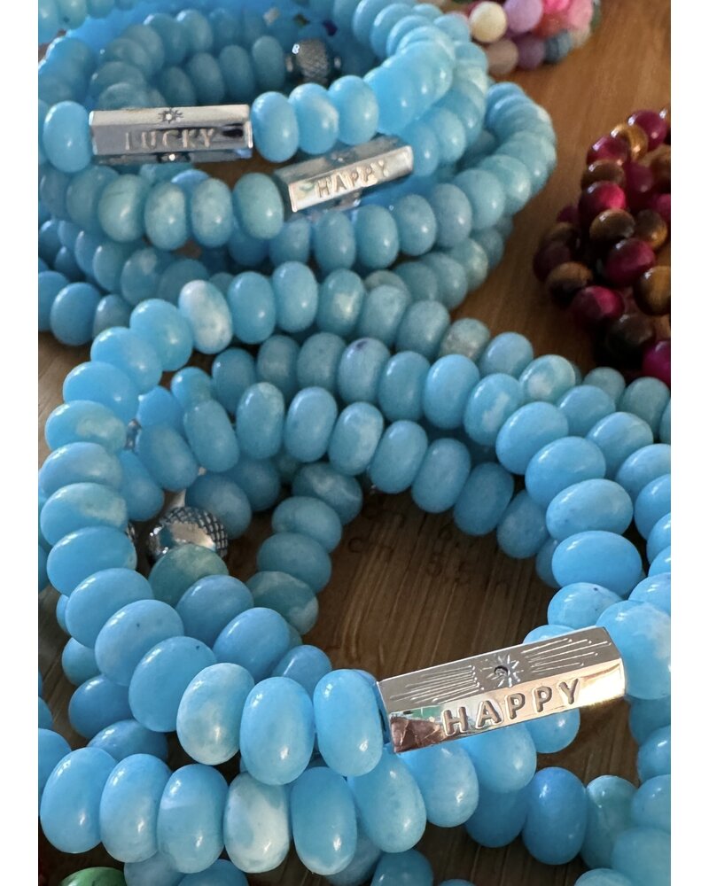 'HAPPY | LUCKY' - Jasper - 8 mm - light blue