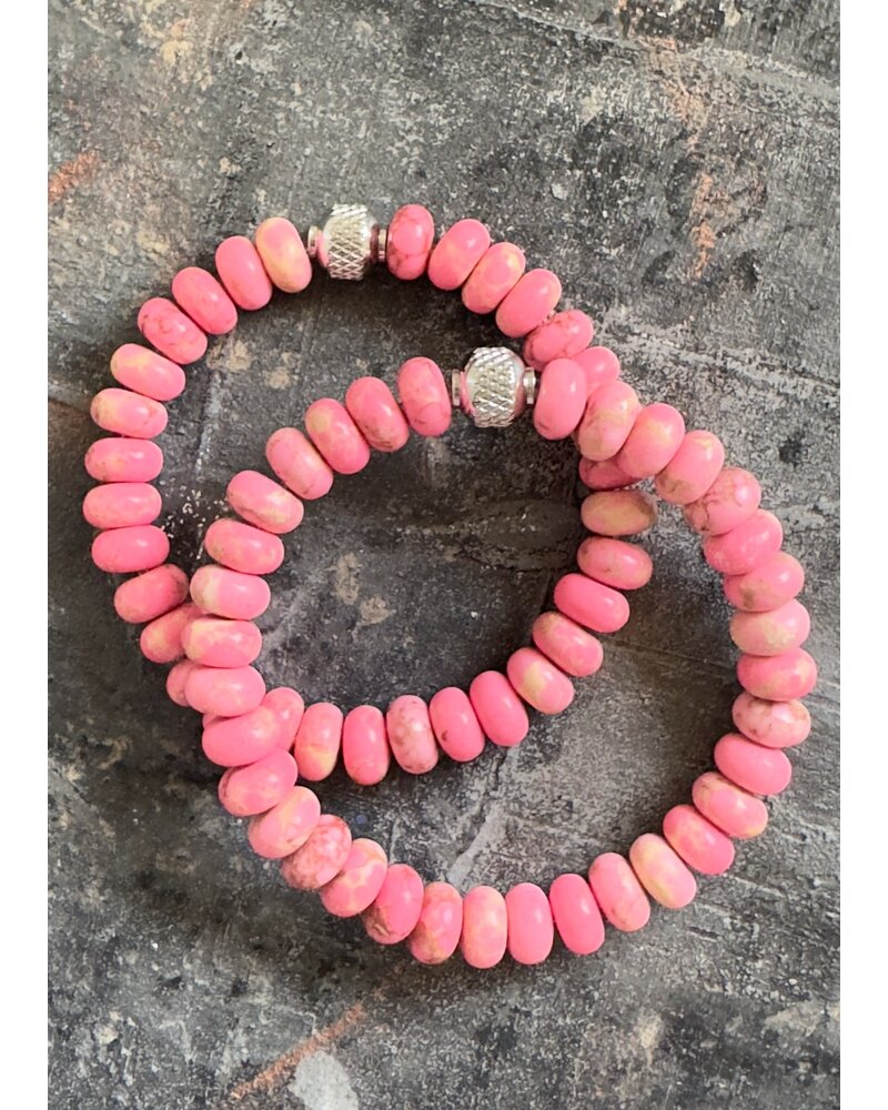 Jasper - 8 mm - Vintage - pink - Metal bead