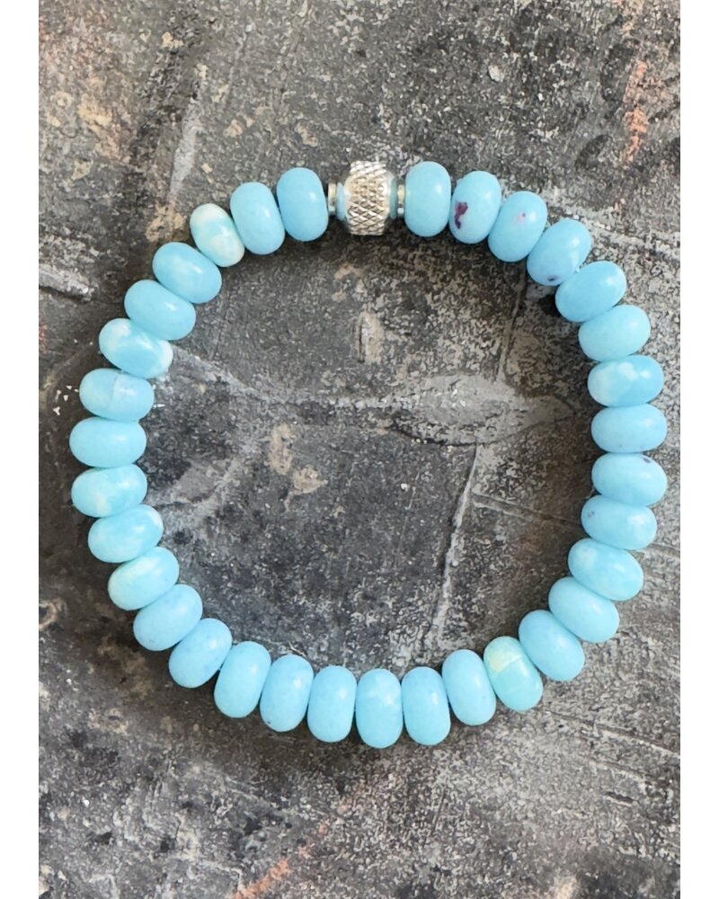 Jaspis - 8 mm - Rondellperlen - hellblau - Metallperle