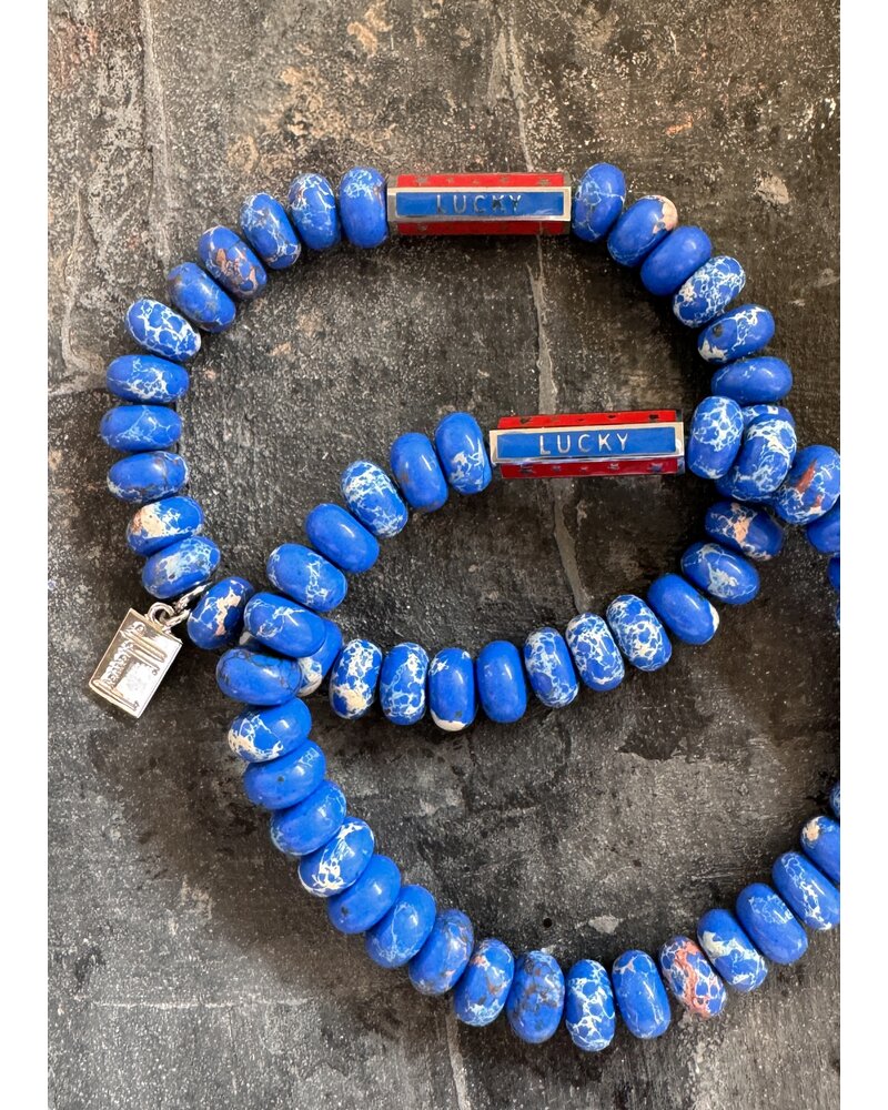 ‘LUCKY' | Designperle | Jaspis | 8 mm Perlen | royalblau