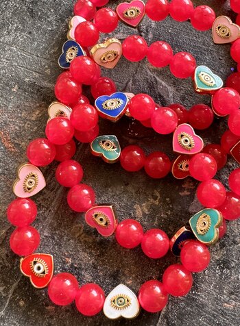 Cherish | Jade | Pearls 8 mm | red | Hearts