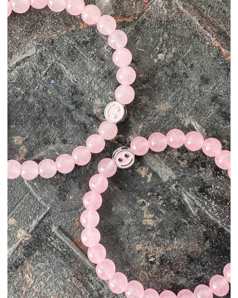 Jade | 6 mm Perlen | rosa | Smiley | silber oder gold