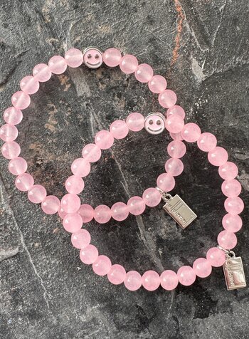 Jade | 6 mm Perlen | rosa | Smiley | silber oder gold