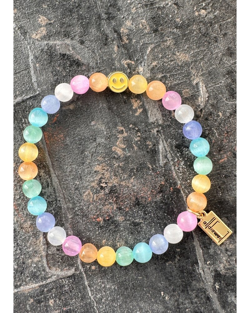 Colourful Selenite | 6 mm pearls | Smiley | silver or gold