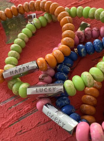 ‘LUCKY & HAPPY' | Designperle | Jaspis | 8 mm | Farbauswahl