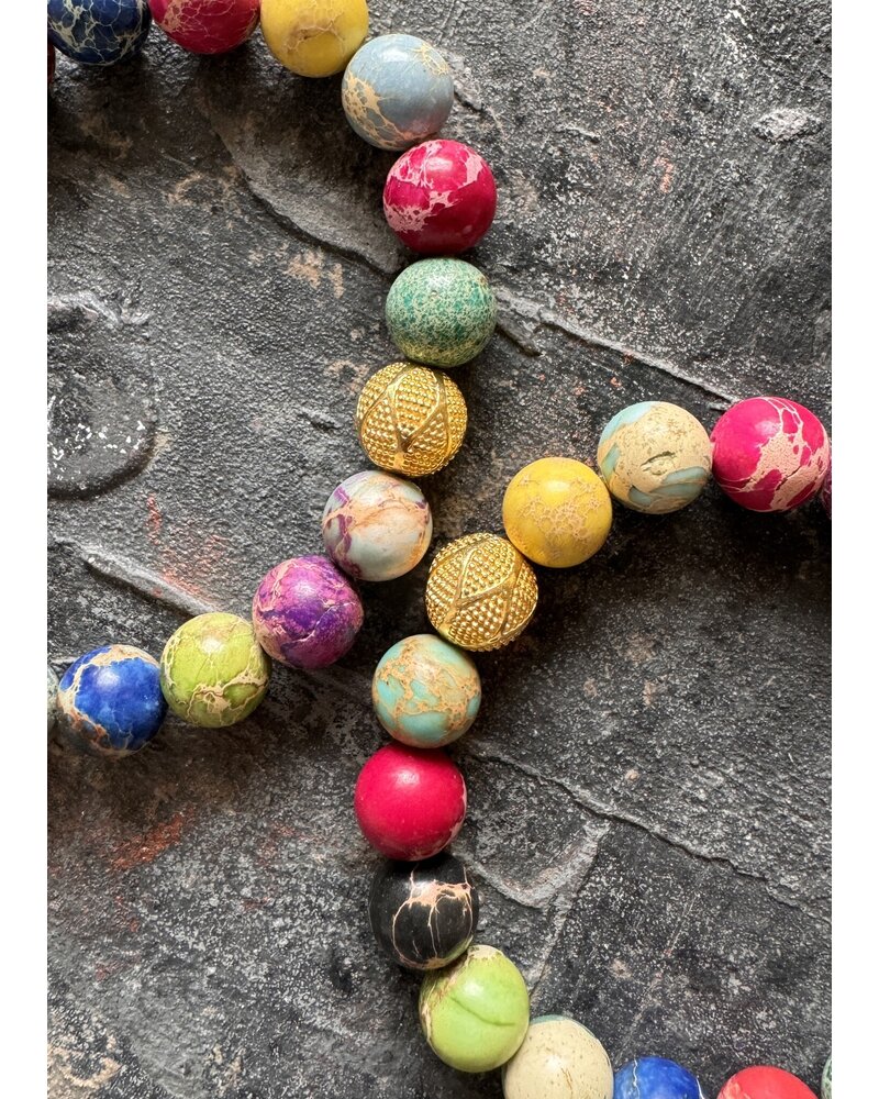 Colourful  jasper - golden Sterling Silver Ball - 10 mm Beads