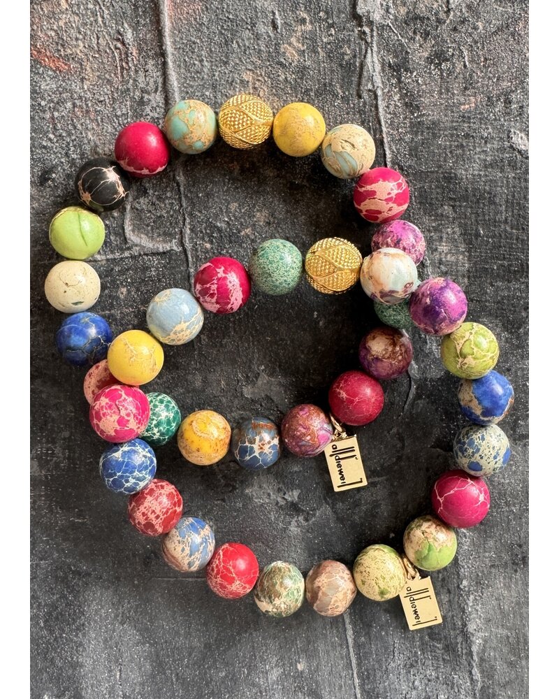 Colourful  jasper - golden Sterling Silver Ball - 10 mm Beads
