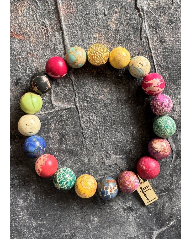 Colourful  jasper - golden Sterling Silver Ball - 10 mm Beads