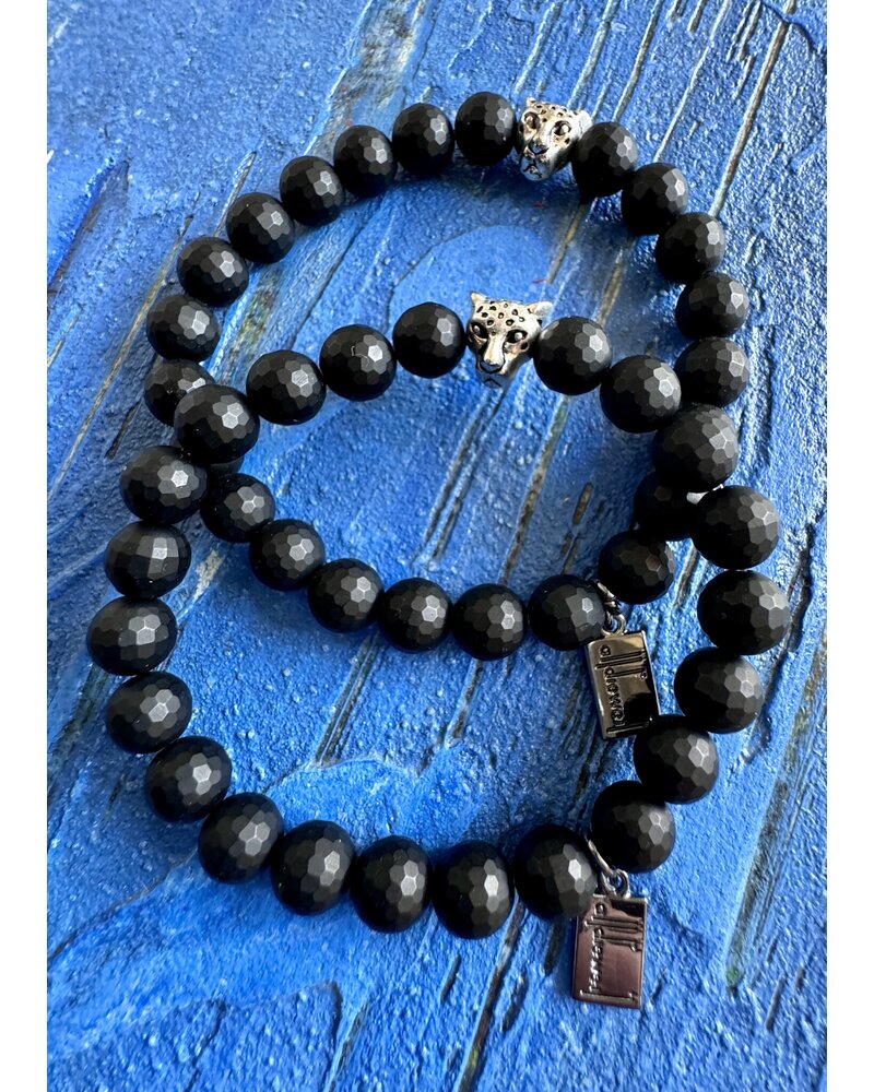 Agate Bracelet | 6 mm pearls | mat black | Leopard