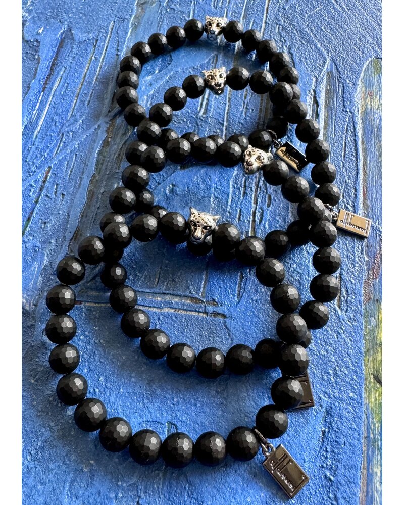 Agate Bracelet | 6 mm pearls | mat black | Leopard
