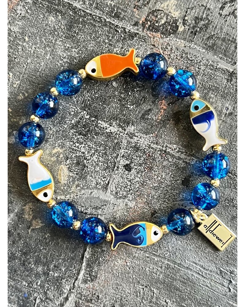 Achat-Armband mit Fischen - 8 mm - runde Perlen