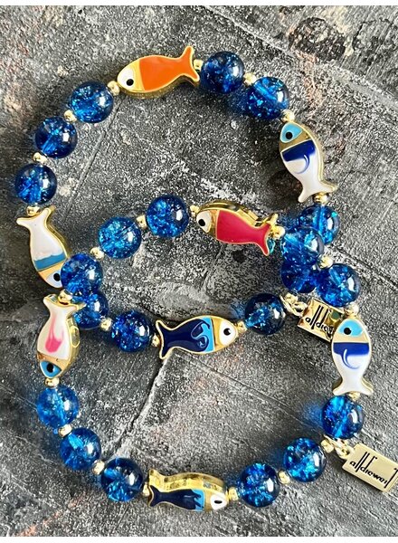 Achat-Armband mit Fischen - 8 mm - runde Perlen
