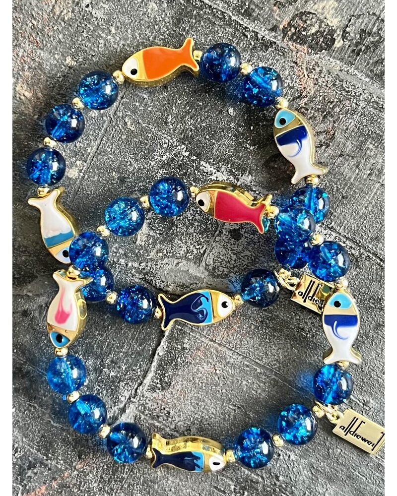 Limitiert | Achat-Armband mit Fischen - 8 mm - runde Perlen