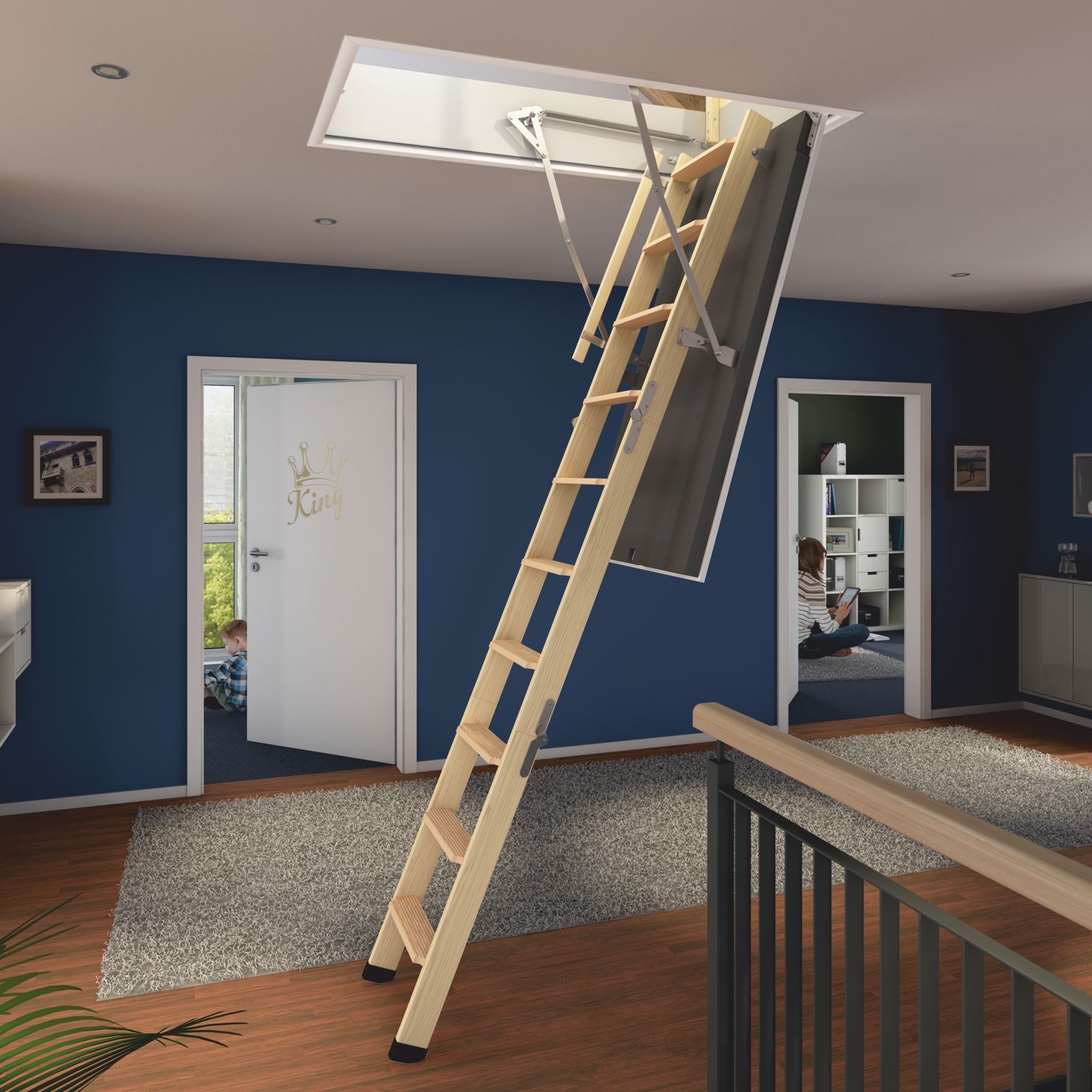 Wellhöfer Bodentreppe GutHolz mit WärmeSchutz WS4D und FeuerSchutz (Maßanfertigung)