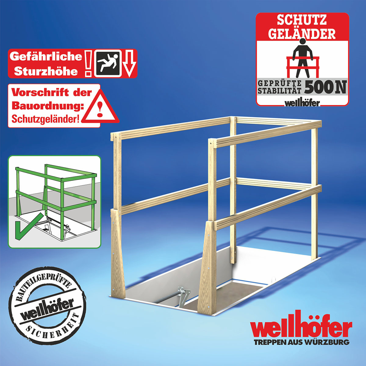 Wellhöfer Alu-Scherentreppe mit Stirnbrett | NEU: Wand- oder Deckenmontage
