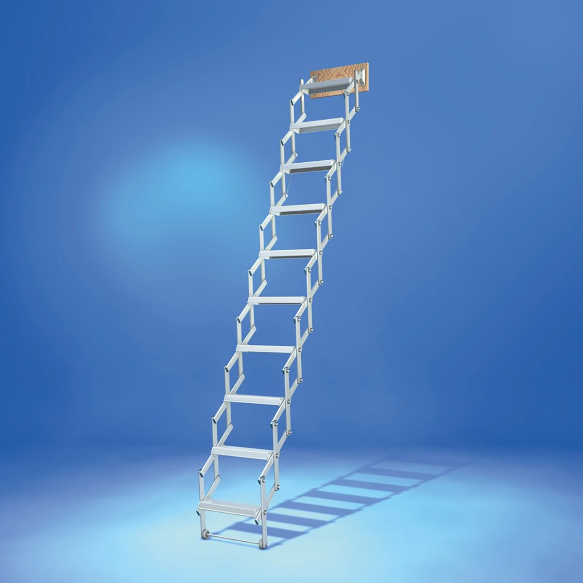 Wellhöfer Alu-Scherentreppe mit Stirnbrett | NEU: Wand- oder Deckenmontage