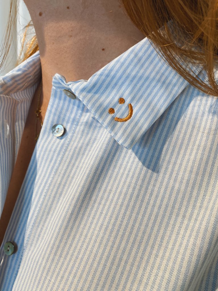 Atelier Bossier Striped blue blouse - Smiley/ no bad days