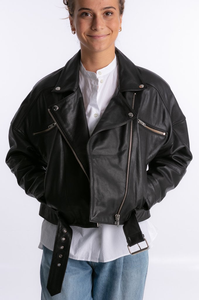 Gestuz Salka cropped leather jacket - Black
