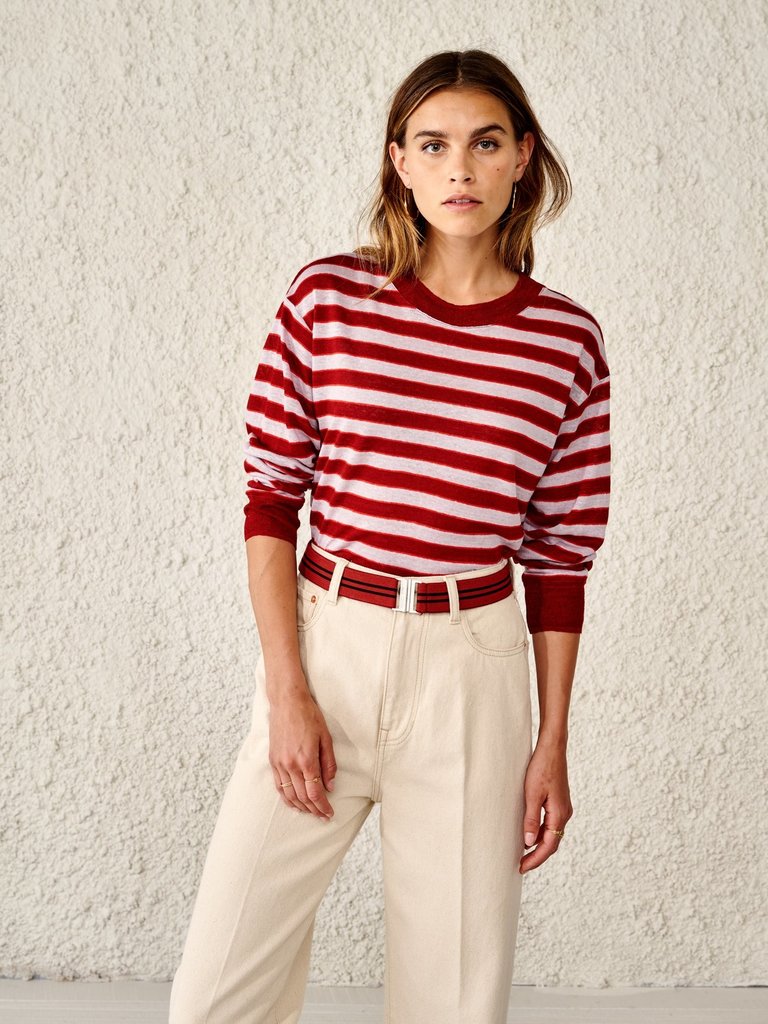 Bellerose Senai t-shirt - Bordeaux/red stripes