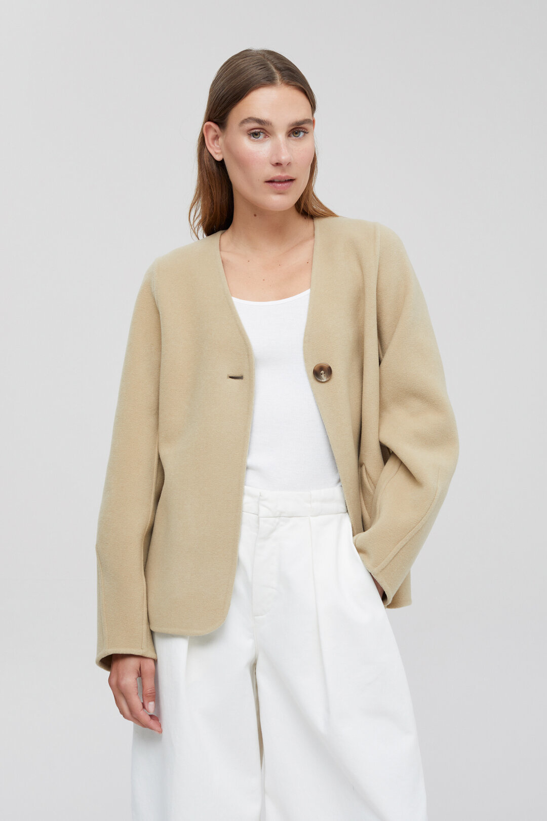 Short collarless sale jacket