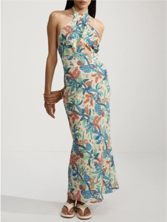 Shona Joy Cross front halter midi dress - Oatmeal multi