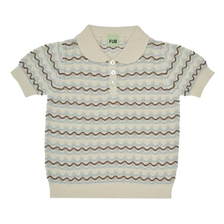 FUB kids FUB kids - Pointelle polo - Ecru/ glacier/ maroon