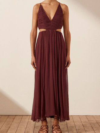Shona Joy Ruched cut out dress - Deep wine