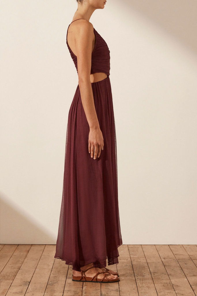 Shona Joy Ruched cut out dress - Deep wine