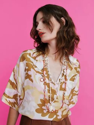 Attic & Barn Hector Blouse - Beige/Pink