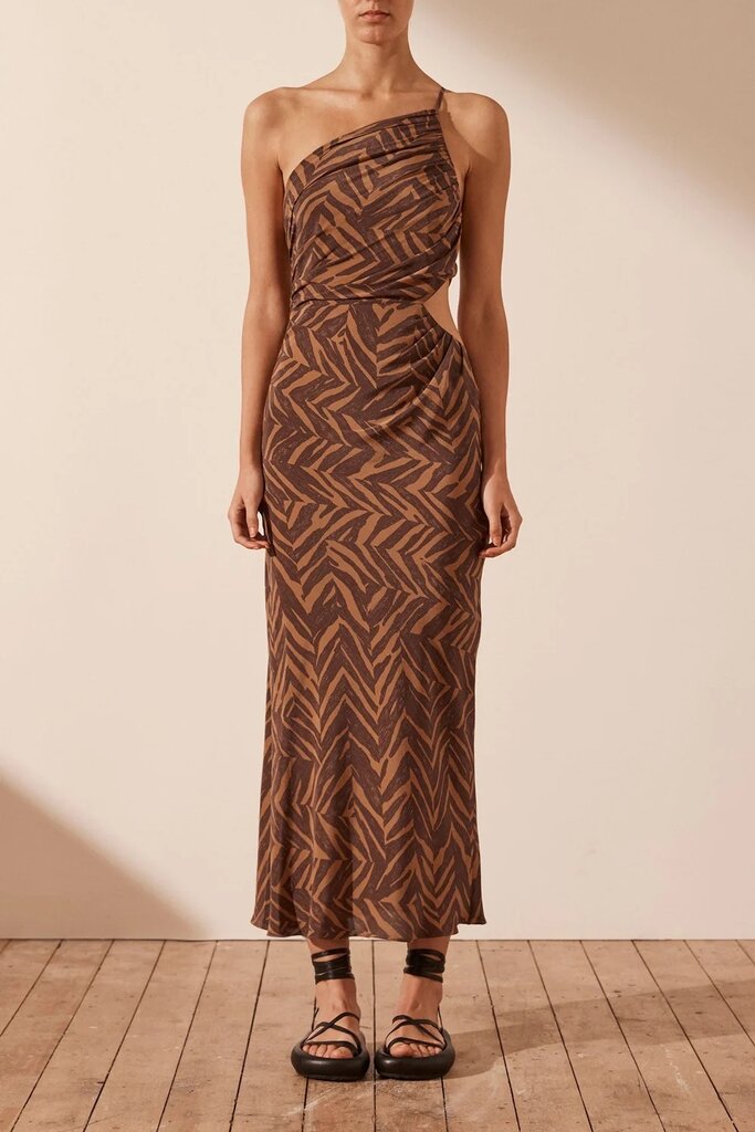 Shona Joy Asymmetrical midi dress - Clove/caramel