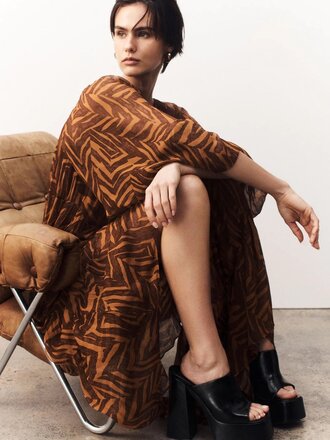 Shona Joy Long sleeve tiered maxi dress - Clove/caramel