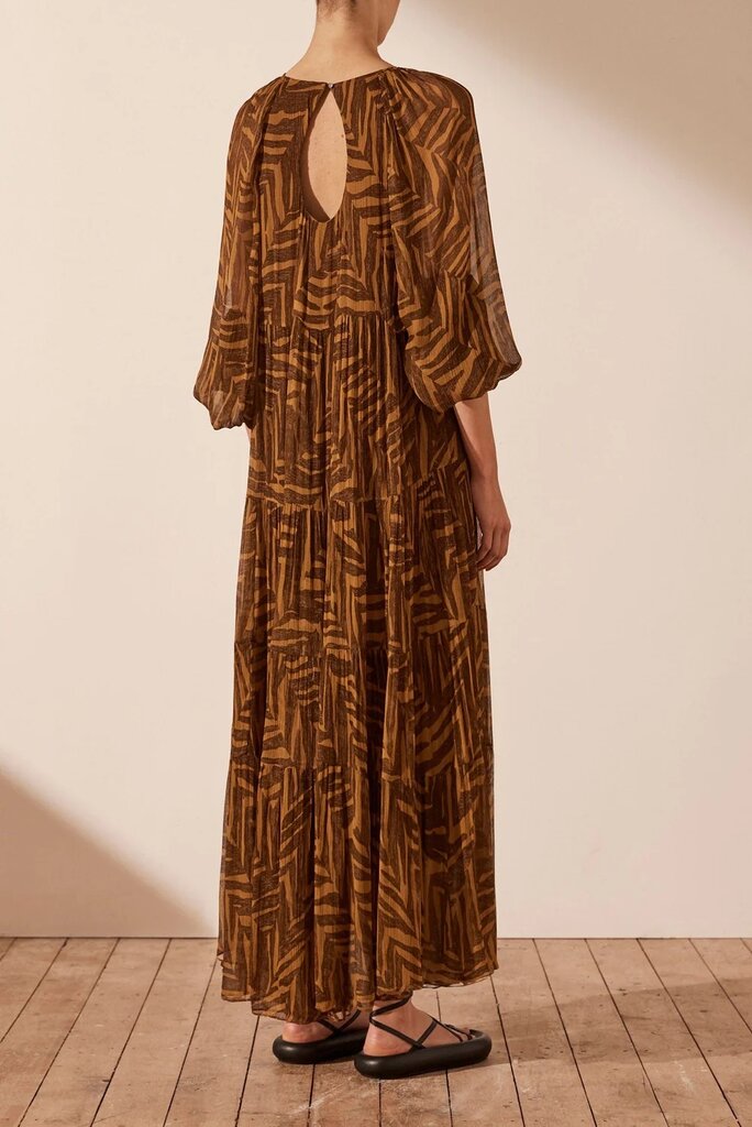 Shona Joy Long sleeve tiered maxi dress - Clove/caramel