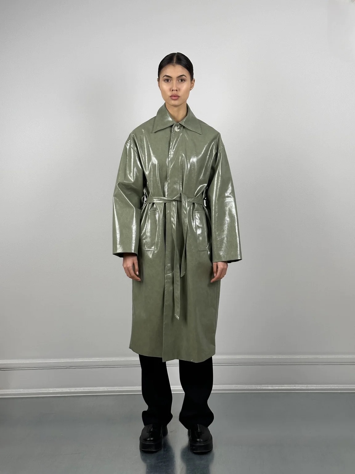 Weekday raven patent coat clearance